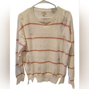 POL Women's Cream and Tan Striped Sweater